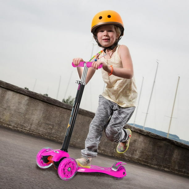 KOBE Junior Pro Mini-Scooter - avec 4 Roues LED Pivotantes - Enfants 2 à 6  Ans - Rose 