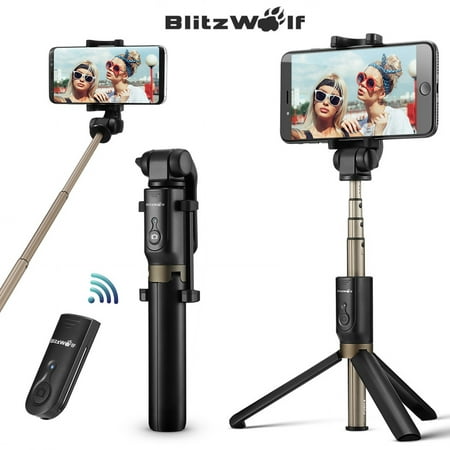 BlitzWolf BW-BS3 3in 1 Extendable Selfie Stick + Remote Control Shutter + Handheld Monopod Tripod Mount，Universal for 3.5