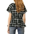 thumbnail image 3 of Allegra K Women's Plaid Drawstring Waist Short Sleeve V-Neck Peplum Wrap Blouse, 3 of 6