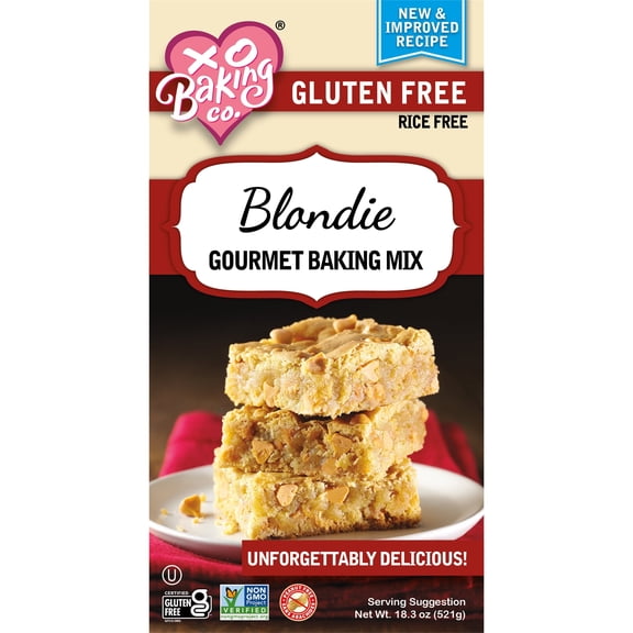XO Baking Co. Gluten Free Blondie Gourmet Baking Mix; Non-GMO; Kosher; Rice Free; Dairy Free; Peanut Free; No Preservatives; No Artificial Flavors or Colors, 18.3oz