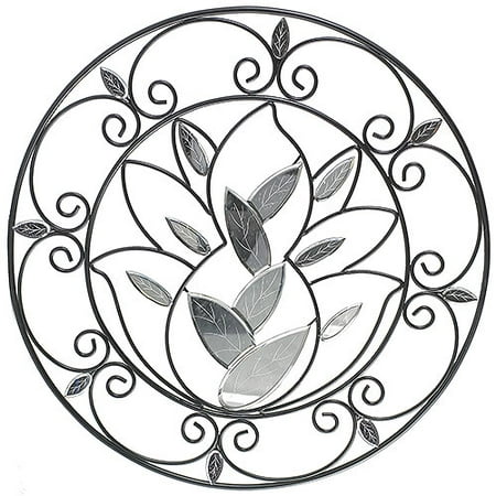 Metal Wall Decor, Leaf and Mirror Design