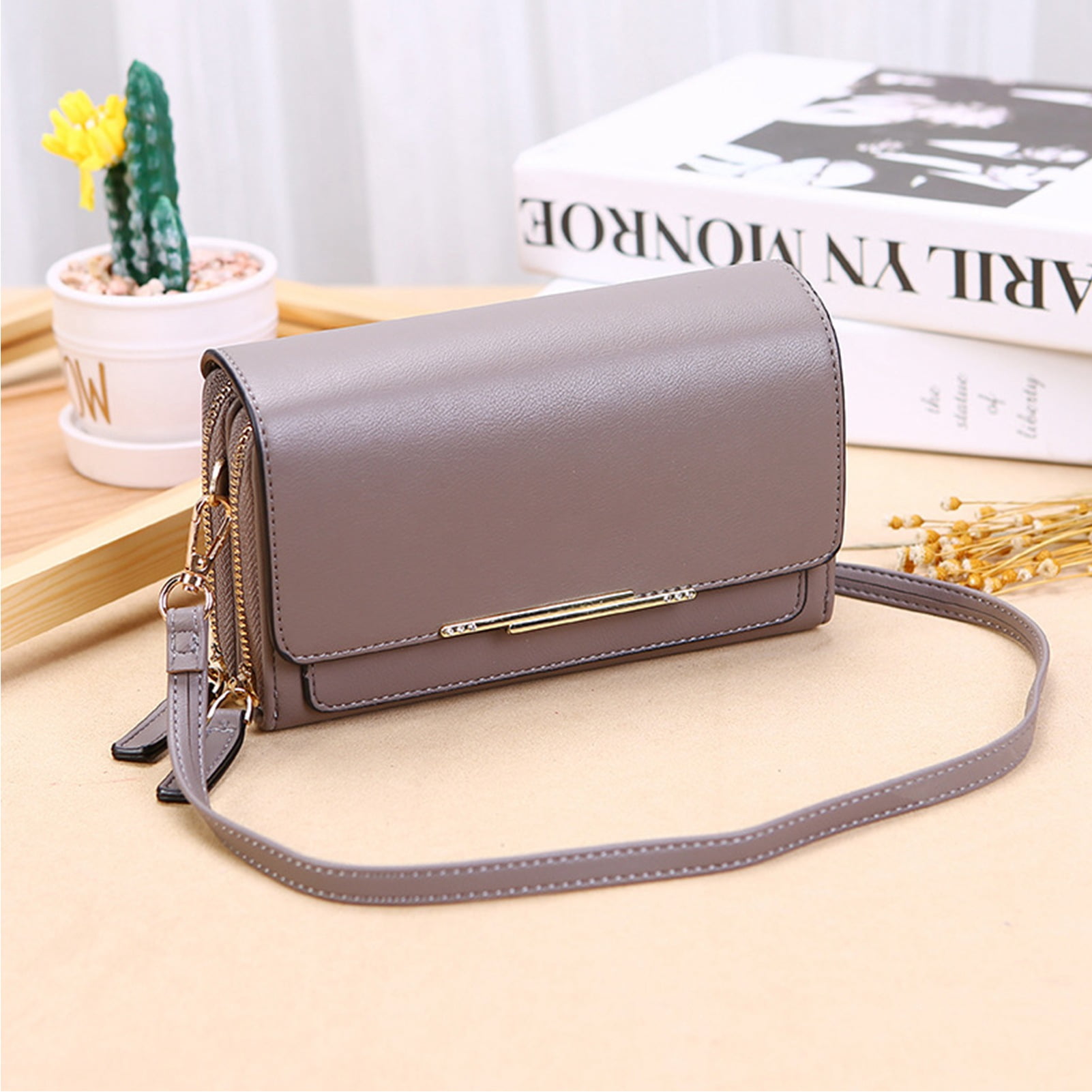 Small Shoulder Handbag Multifunctional Large Capacity Women Cell Phone Purse Mini Messenger Bag Grey