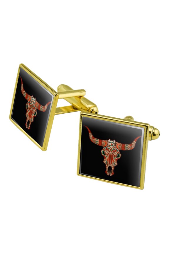 Bull Skull Day Of The Dead Square Cufflink Set - Silver or Gold