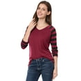thumbnail image 1 of Unique Bargains Women's Striped Raglan Long Sleeve V Neck T-shirt, 1 of 6