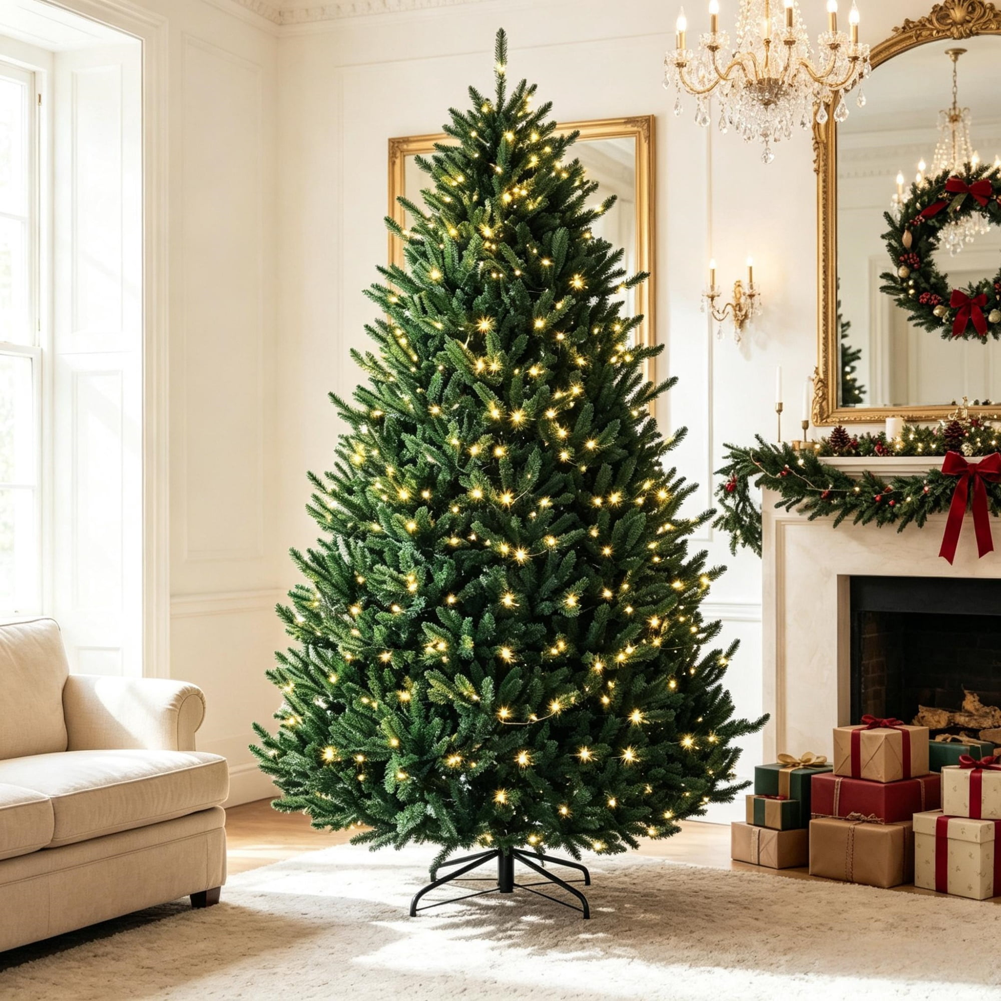 Pre-Lit Christmas Tree with Dual-Color LED Lights, 11 Lighting Functions, 480 Lights, 1492 Tips, Flame-Retardant PVC, Hinged Assembly
