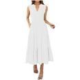 thumbnail image 1 of Cinvoph Robes d'Été Décontractées pour Femmes Sans Manches Col en V Robes d'Été à Volants Amples Plissées Fluides Plage Vacances Longue Robe, 1 of 7
