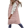 thumbnail image 4 of Women's Long Hooded Puffer Vest, Sleeveless Quilted Jacket, Packable Puffy Vest, Casual Winter Layer, Oversized Sleeveless Coat Pink XXXXL, 4 of 9