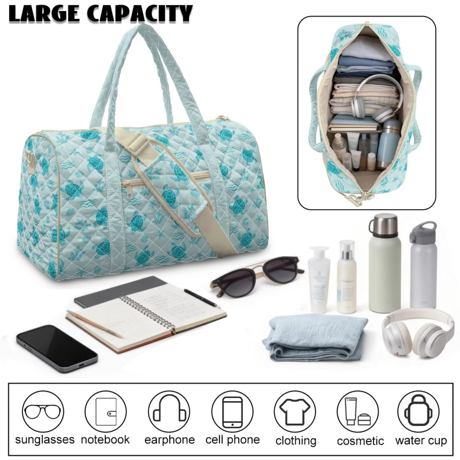 Chririnla Turtles in Water Print Airline Approved Carry On Bag for Women Soft Weekender with Fit Under Seat Design & Smooth Zipper Pocket Travel
