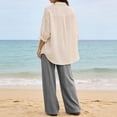 thumbnail image 4 of Cagogo Women Plus Size Wide Leg Pants Cotton Linen Elastic Waist Flowy Casual Lounge Trousers with Pockets Summer Loose Long Pants for Work Beach Wear, Gray 3XL, 4 of 9