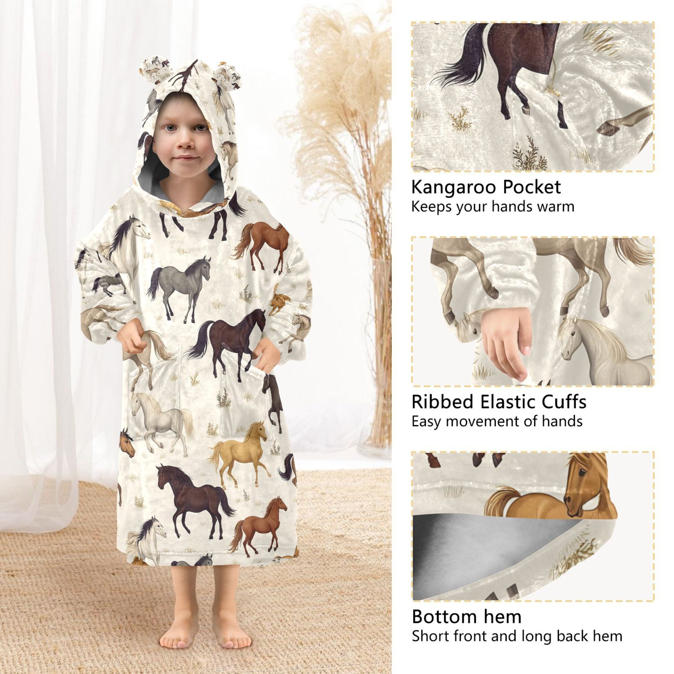 joogoo Wearable Blanket Wild Horses Hoodie for Oversized Sherpa Hooded 3-14 YR M