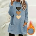 thumbnail image 2 of Fleece Tunic Tops for Women with 2 Pockets Hearts Print Crewneck Long Sleeve Fuzzy Sherpa Sweaters Pullover (XL, Blue), 2 of 4