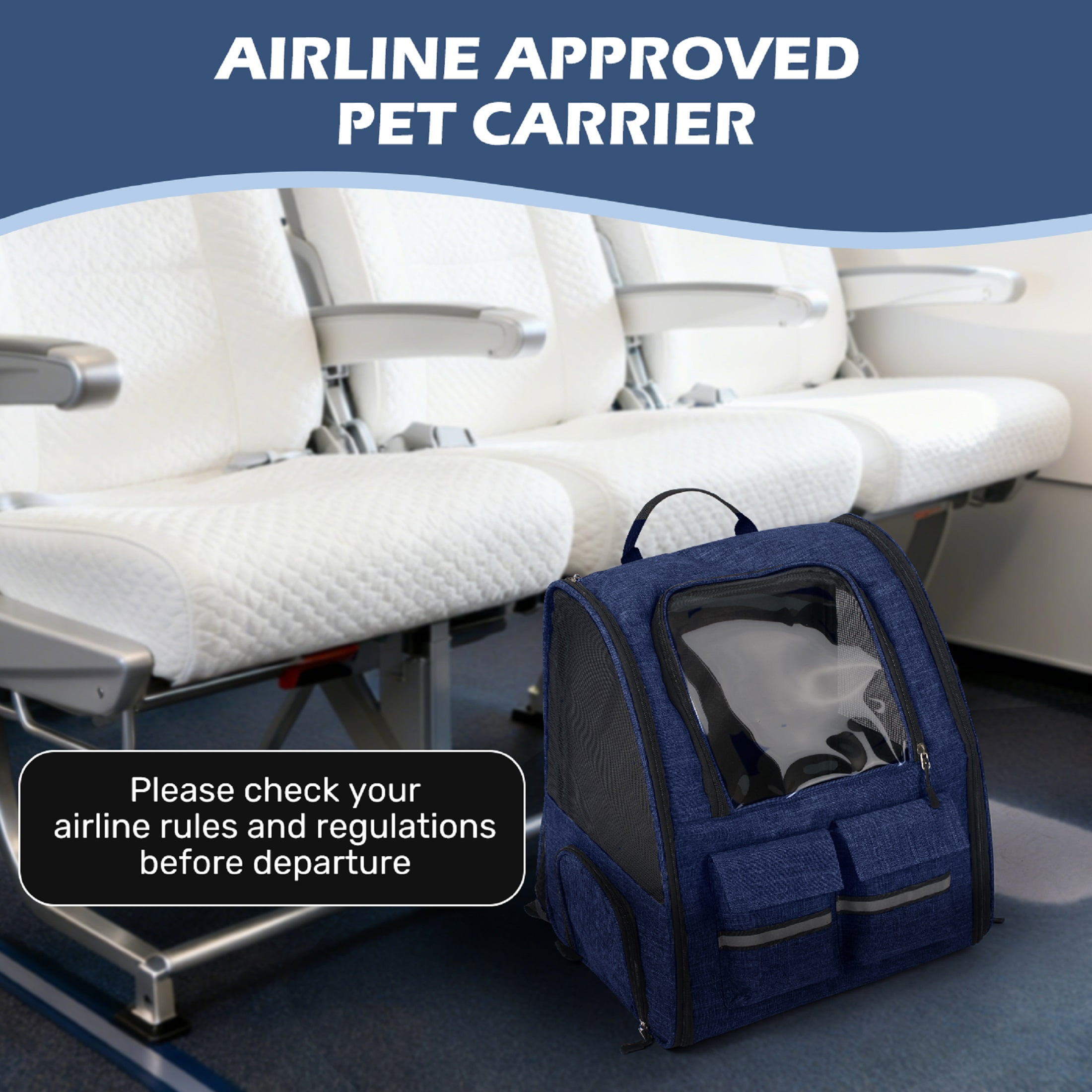 Portable and Breathable Pet Trolley Case Large Capacity Pet Air Case Going Out Dog Cat Suitcase, Blue
