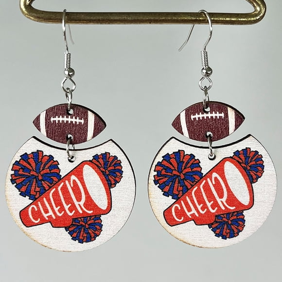 WIFKLSIIPG Soccer Earrings Cheerleaders Multicolor Rugby Geometric Wooden Print Cheer Earrings Rugby Cheerleader Earrings Cheer
