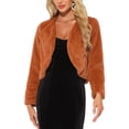 thumbnail image 1 of CHAQUETA CORTA ABIERTA INSPIRADA EN CHIC PARA MUJER, BOLERO DE FALSO PIEL DE MANGA LARGA, ABRIGO DE INVIERNO TAMAÑO L, CARAMELO, 1 of 6