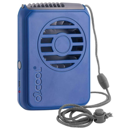 O2COOL 2" Rechargeable 3 Speed Personal Necklace Fan with Adjustable Lanyard, Blue