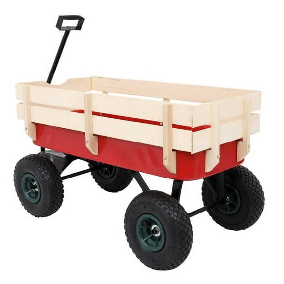 Winado Light and durable Garden Cart Garden Wagon Wood Wagon ALL Terrain Pulling Red
