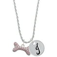thumbnail image 1 of Delight Jewelry Silvertone Large Light Pink Crystal Dog Bone Silvertone Script Initial Disc - J - Charm Necklace, 20"+3", 1 of 4