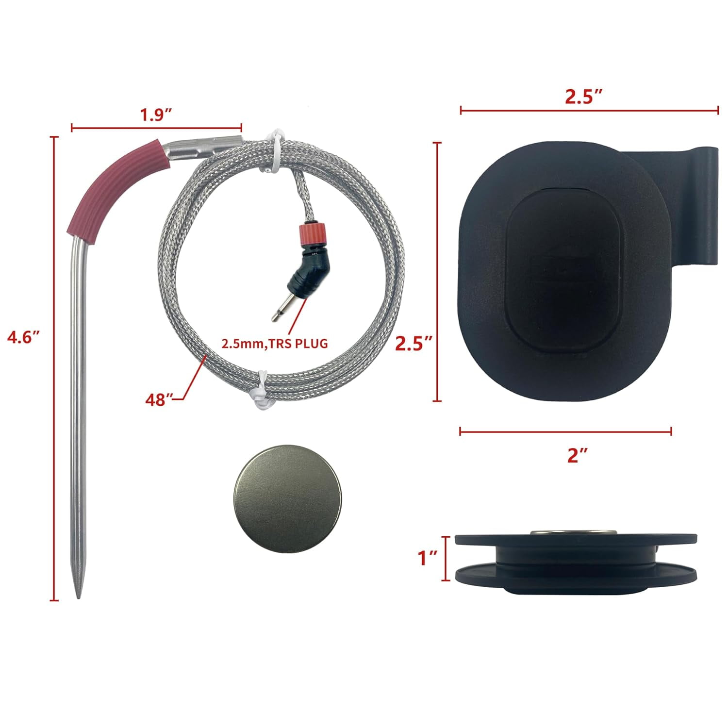 Meatender 4-Pack ±1°C Washable Meat Probes for Weber iGrill, 2.5mm Plug with Magnetic Spool