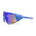 thumbnail image 3 of Mens Paint Splatter Oversize Shield Curved Wrap Color Mirror Sport Sunglasses Blue - Teal Mirror, 3 of 4