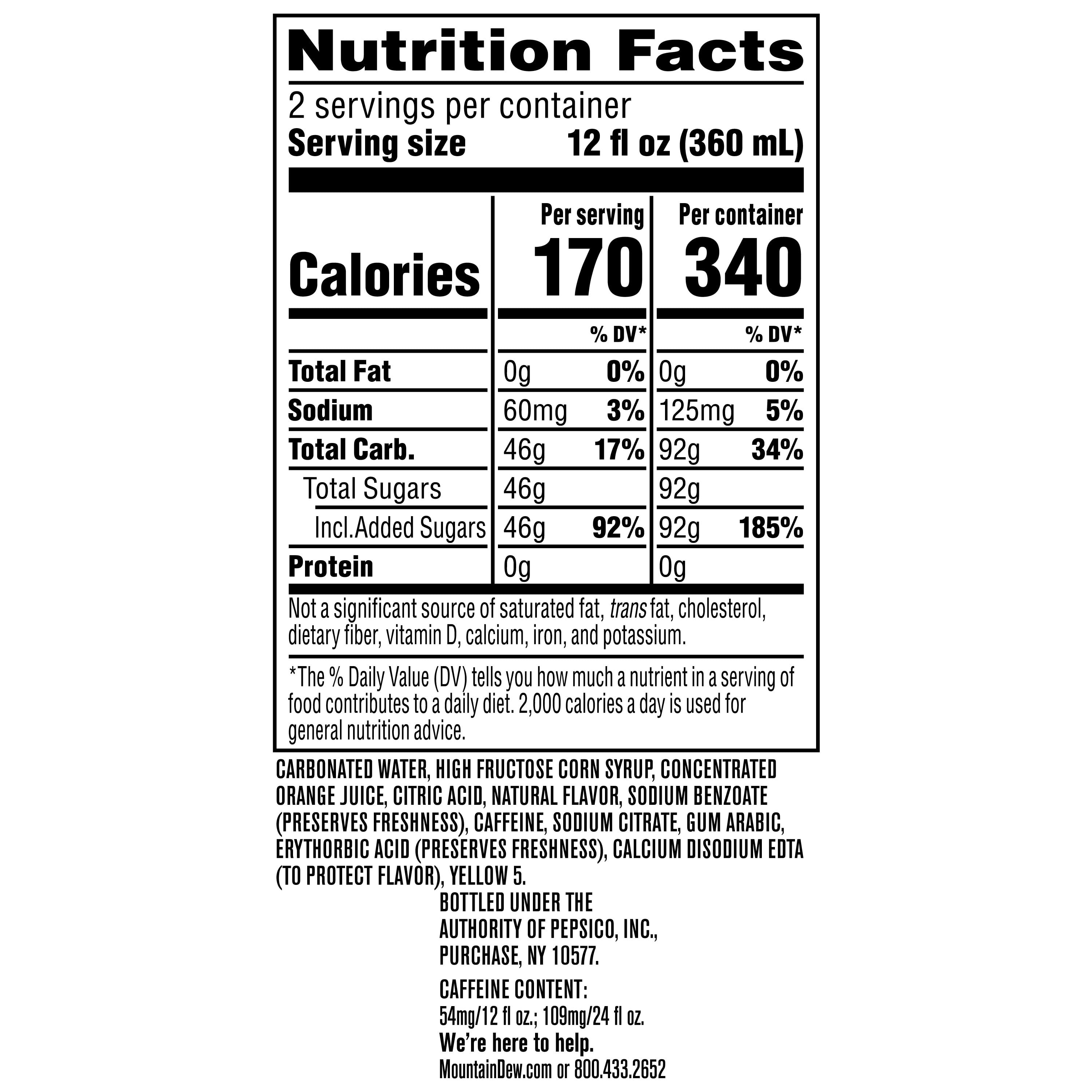 Mountain Dew Citrus Soda Pop, 24 fl oz, 6 Pack Bottles