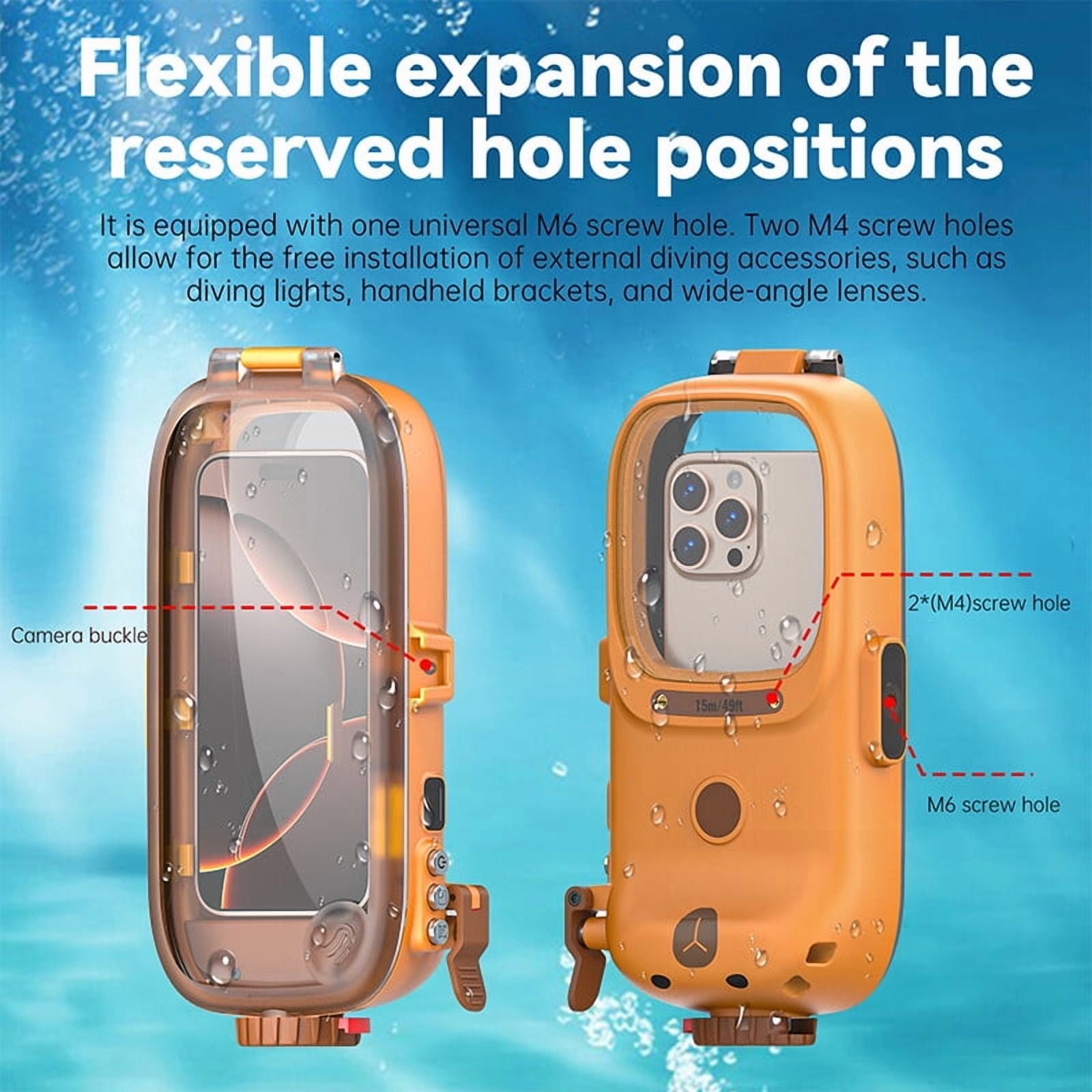 Universal Diving Waterproof Phone Case, Underwater Wireless Connection Photo Video for Surfing Swimming Snorkeling Compatible for iPhone/Galaxy/Google/Motorola Orange