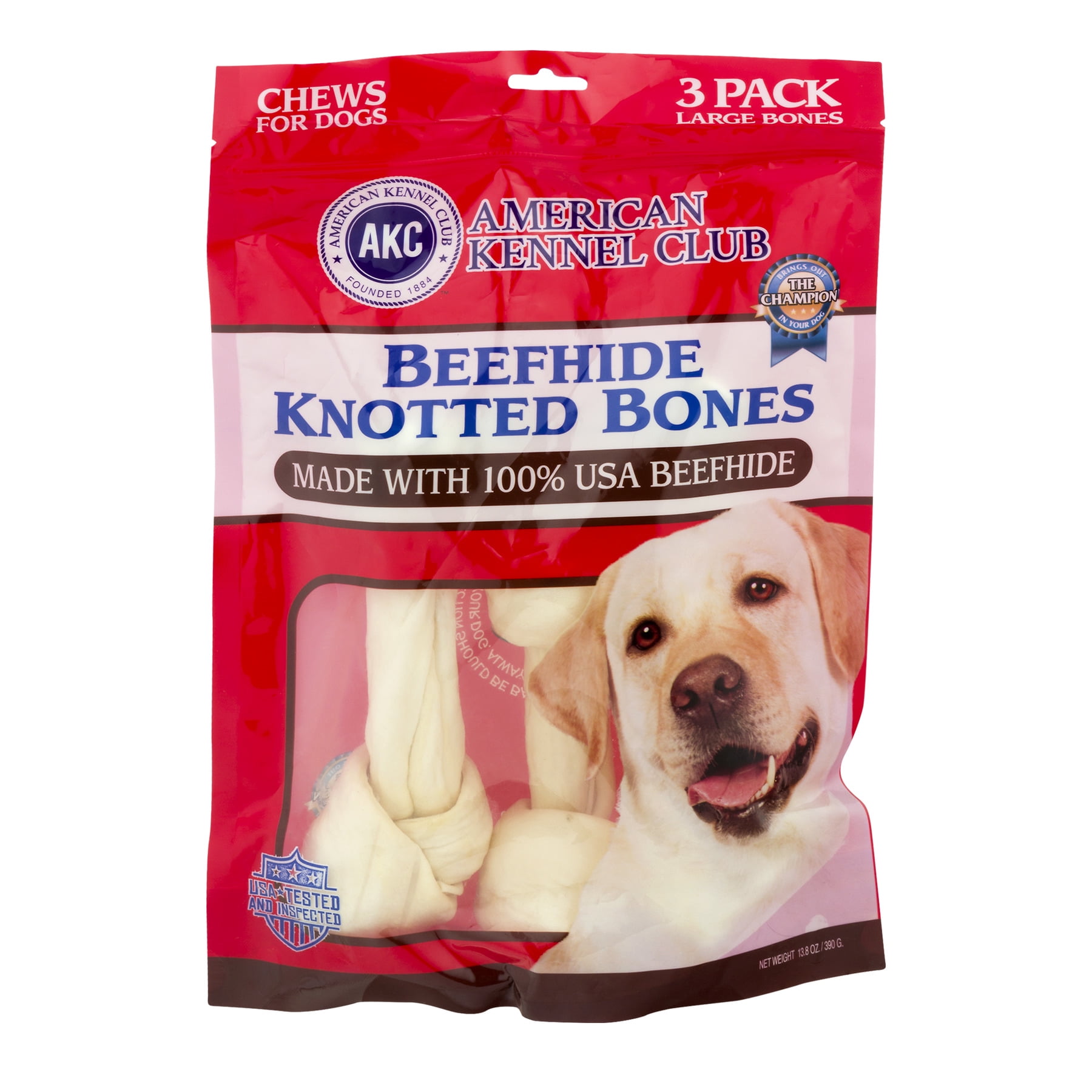 American Kennel Club Beefhide Knotted Bones, 3.0 PACK