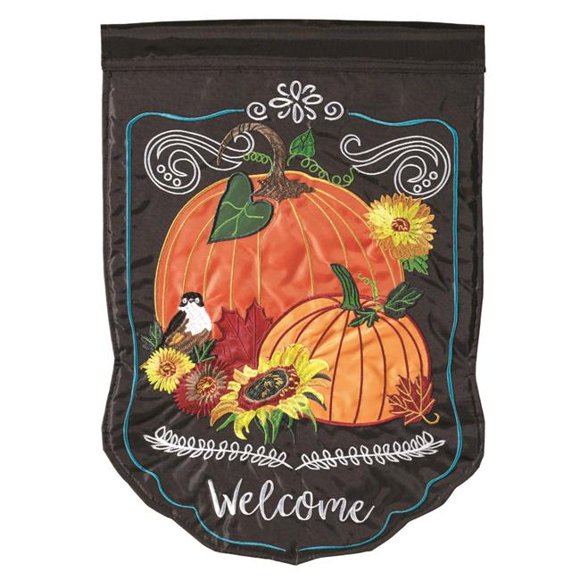 Magnolia Gardens 1117 13 x 18 in. Double Applique Pumpkins Welcome Garden Flag