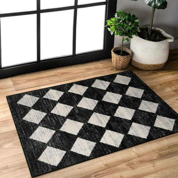 Alfombra Lahome Moroccan Trellis, 60 x 90 cm, antideslizante, negra