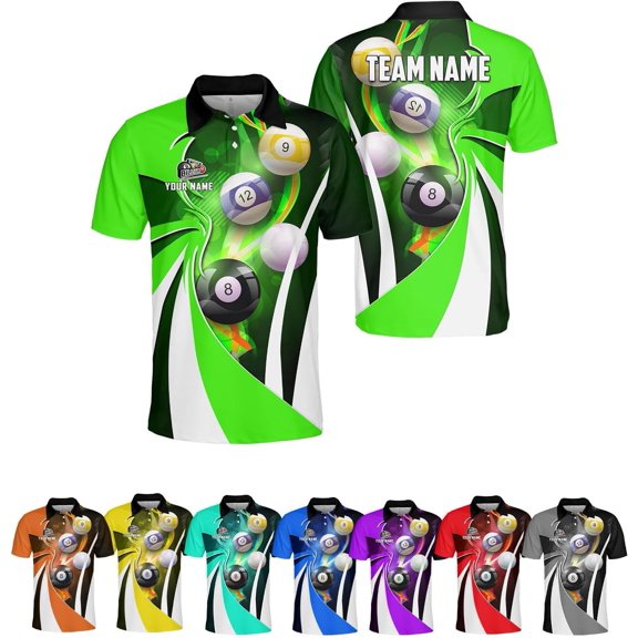 Personalized Billiard Polo 3D, 8 Ball Shirt, Billiards Shirts for Men, Billiard Gifts for Men and Women S-5XL (Green, S)