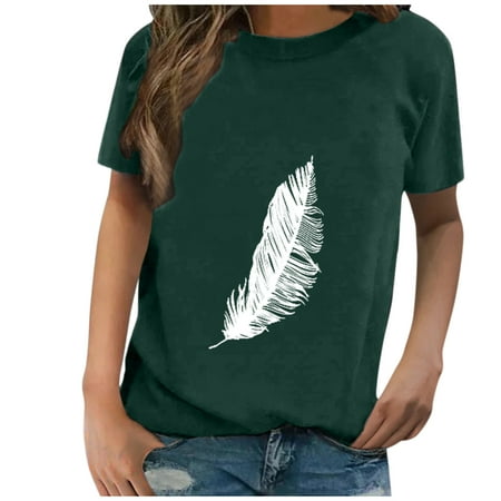

Green Tops for Women Women Casual Letters Printing Shirts Short Sleeve Loose Tee Tops Tunic Blouse Round-Neck Vintage Tees for Women Green XXL