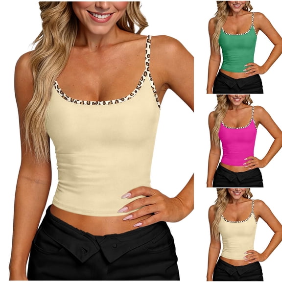 LWITHSZG Sleeveless Blouses for Women Trendy Stretchy Slim Fitted Crop Tops Summer Spaghetti Strap Tank Top Beach Vacation Basic Tees