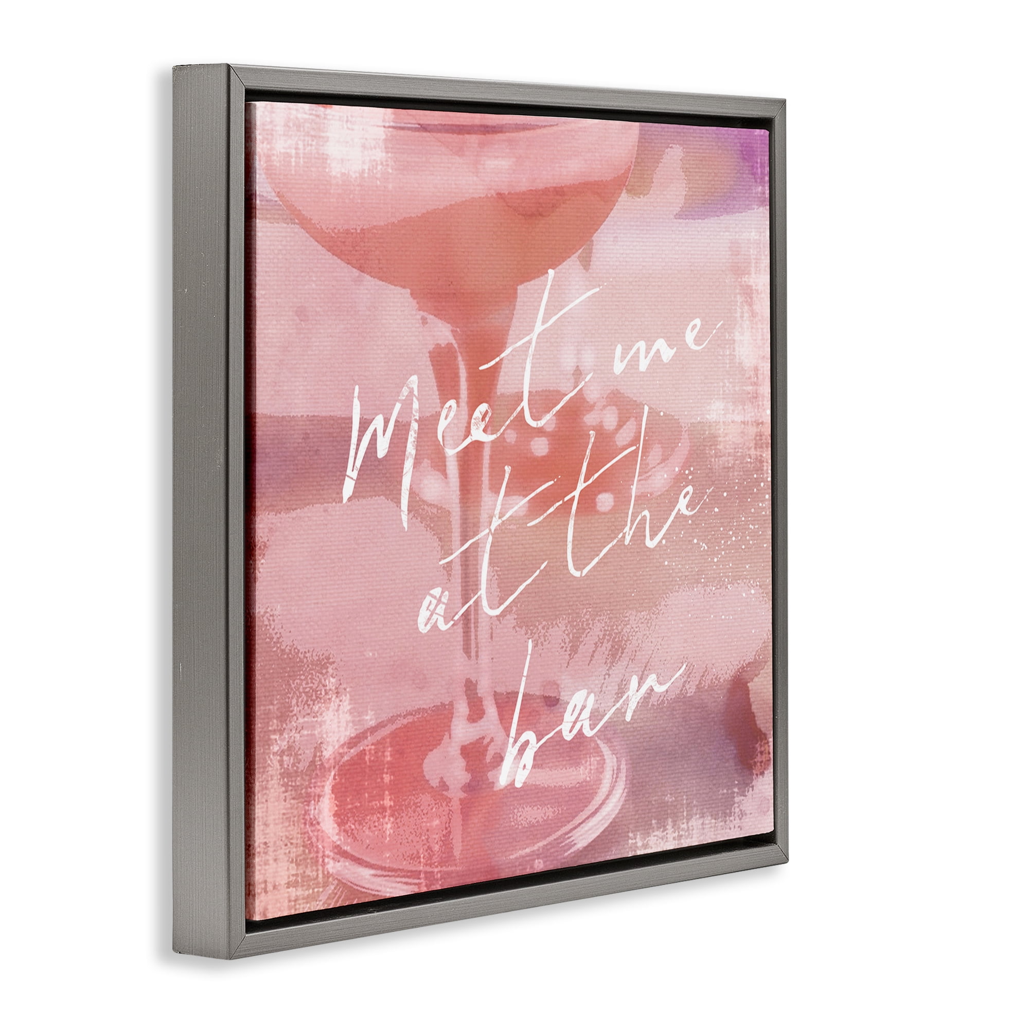 Stupell Industries Meet Me at Bar Martini Food & Beverage Painting Gray Floater Framed Canvas Art Print Wall Art, 18 x 18