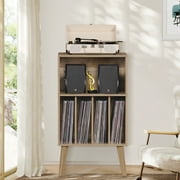 LELELINKY Mid-Century Record Player Stand with Storage Vinyl Record Cabinet Record Player Table Turntable Stand Large Record Holder Holds for Bedroom Living Room, Oak
