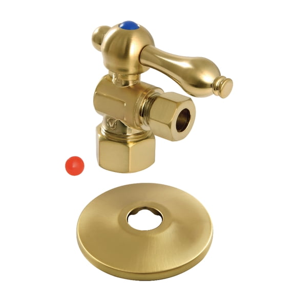 Kingston Brass CC53307K 5/8-Inch O.D. Comp x 3/8-Inch O.D. Comp Quarter-Turn Angle Shut-Off Valve with Flange in Brushed Brass