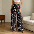thumbnail image 6 of Arlun Floral Print Palazzo Pants for Women Summer Wide Leg Stretchy High Waist Flowy Pants 2026 Beach Vacation Bottoms Loose Comfortable Casual Trousers with Pockets 2-Black XXXL, 6 of 8