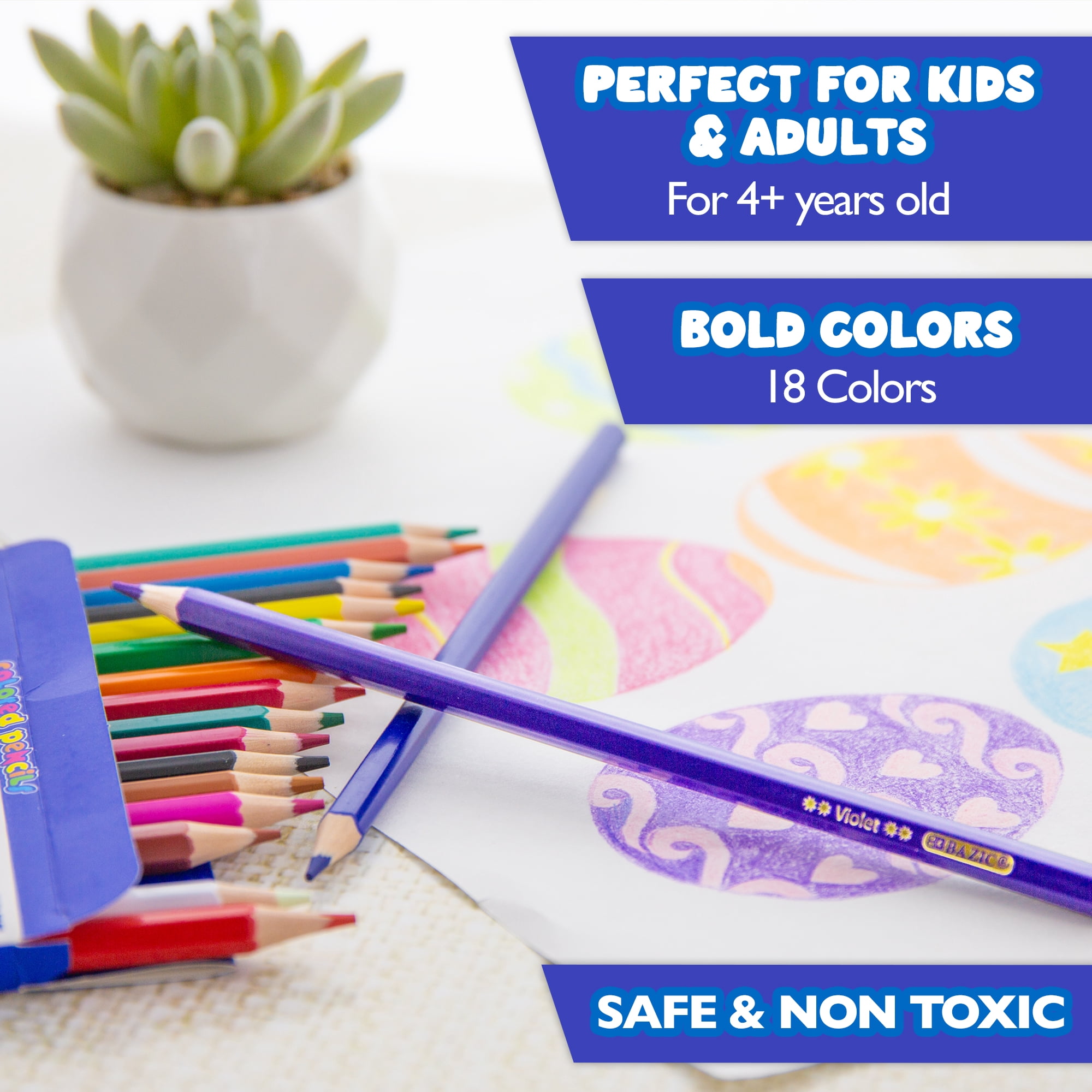 BAZIC Colored Pencils, 18 Assorted Colors, Pre-Sharpened Wood Free Coloring Pencils Set (18/Pack), 24-Packs