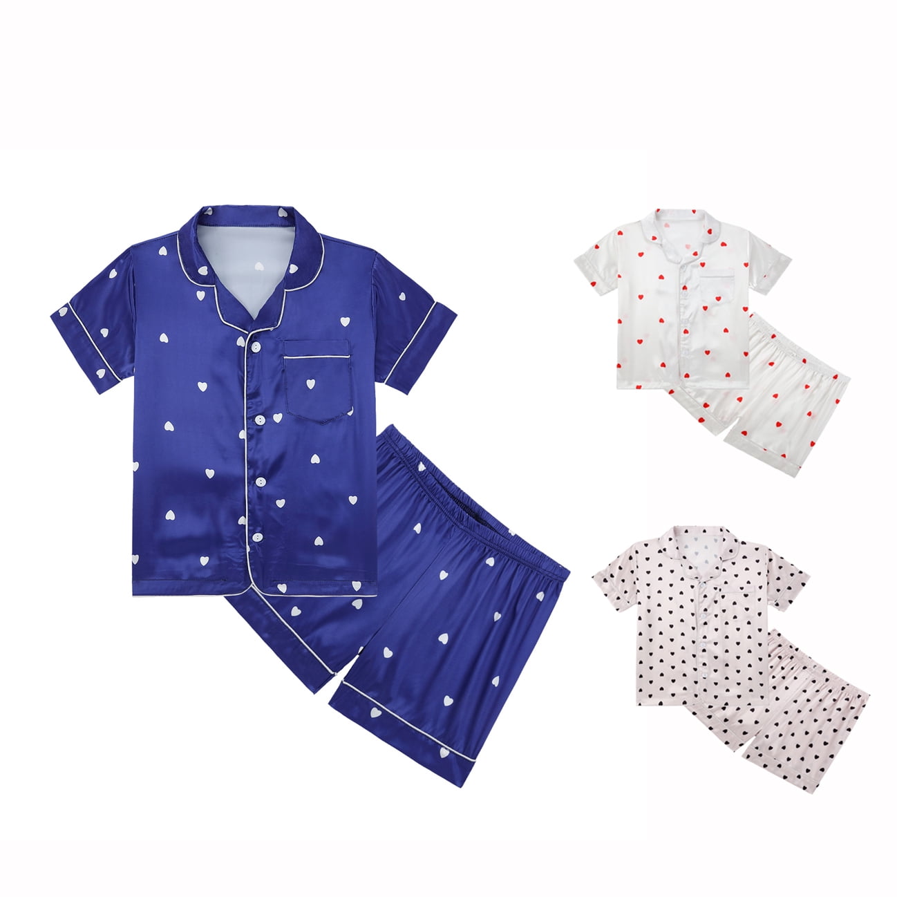 5-14T Girls Button Down Pajamas Kids Print Pajamas Short Sleeve Top ...