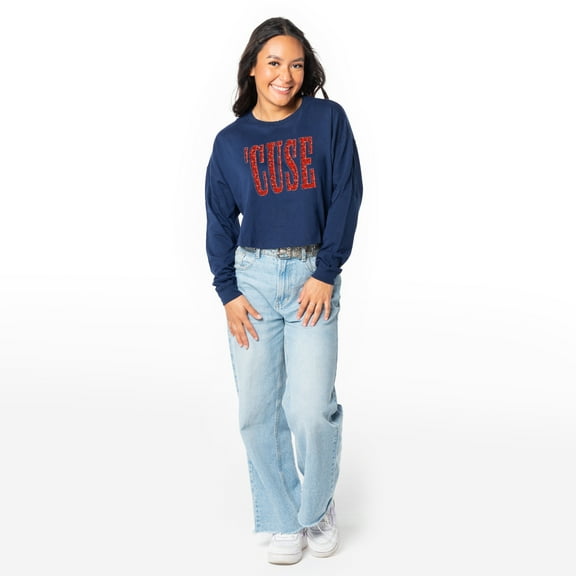 Women's ZooZatz Navy Syracuse Orange Cropped Long Sleeve T-Shirt