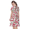 thumbnail image 2 of Bixox Robe d'Été à Manches Courtes pour Femmes Robe Ample Longueur Genou avec Poches-Cerise_1, 2 of 7