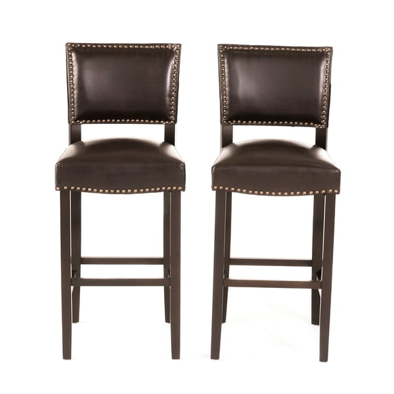 William Indoor Contemporary Bonded Leather Barstool (Set of 2), Brown and Wenge