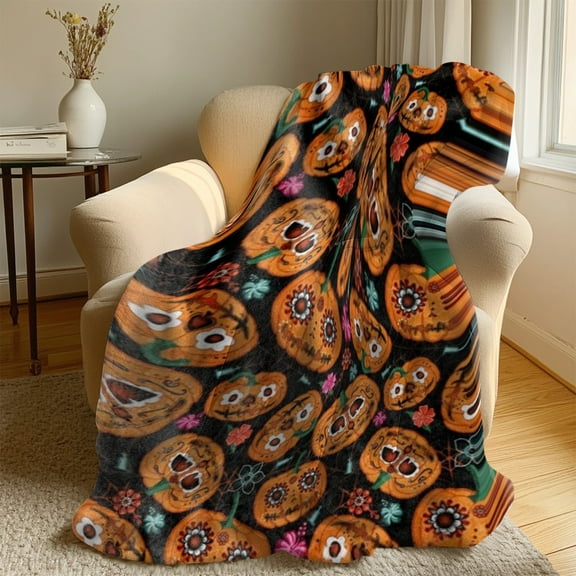 Halloween Fleece Throw Blanket,Ghost Pumpkin Lantens Print Soft Throws for Bed Couch Sofa,Decorative Halloween Flannel Soft Throw Blanket for Women,Men,Kids,2.46*3.28Ft