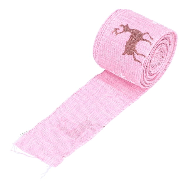 Cinta navideña de 5 m, decoración con patrón de árbol de Navidad y ciervo, cinta, suministros navideños, color rosa