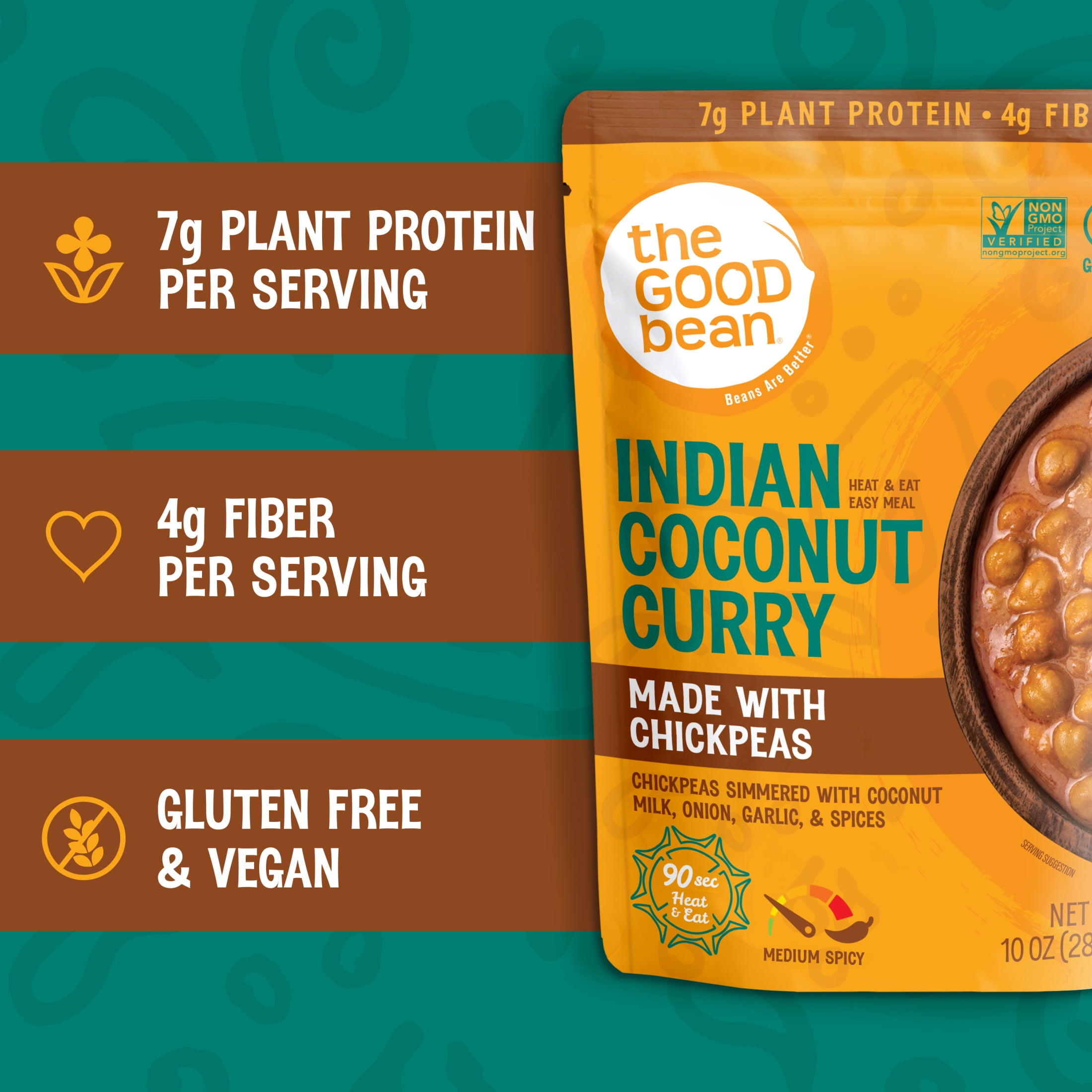(4 pack) The Good Bean Heat & Eat Indian Coconut Curry 10oz