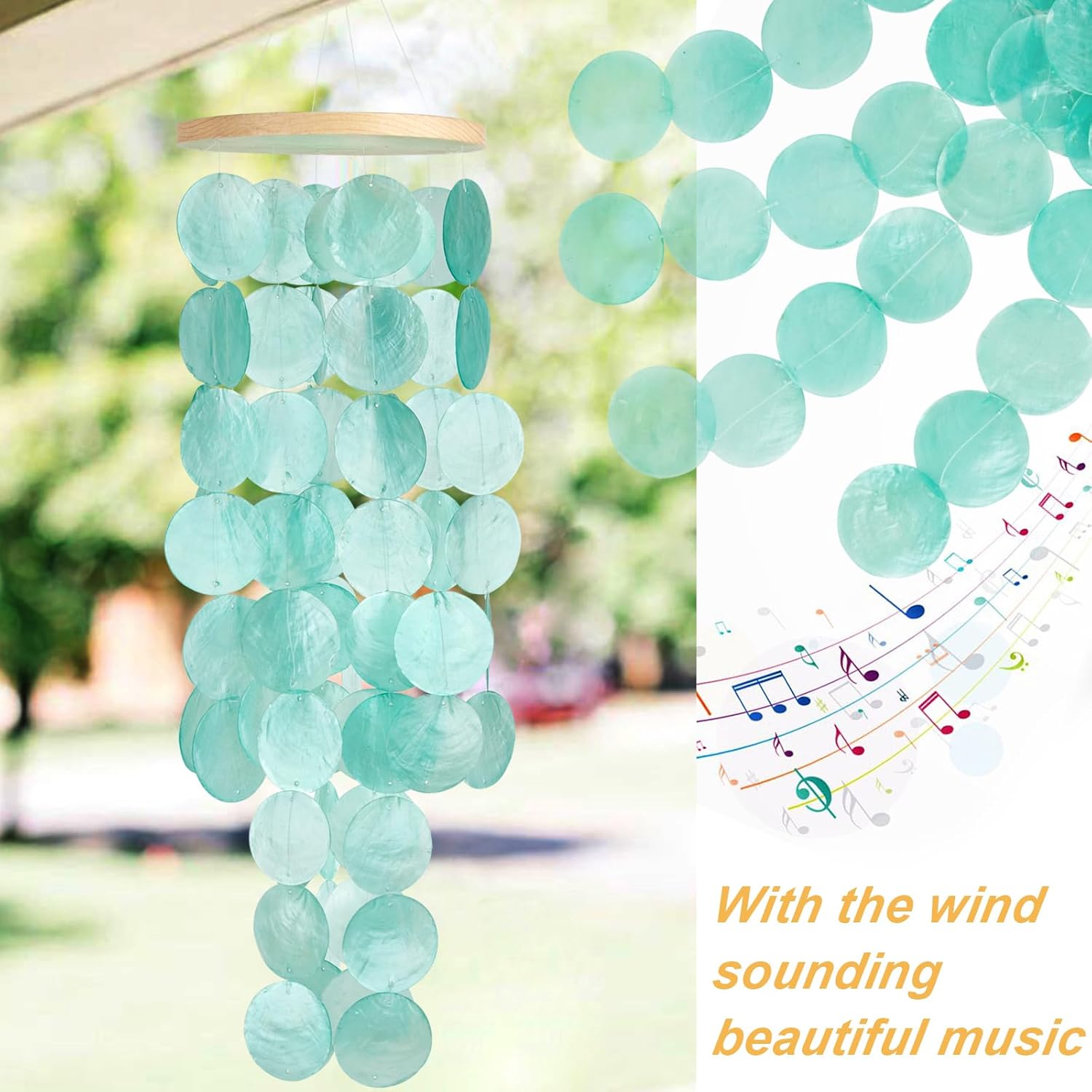 Sinkoo Wind Chimes for Outside - Handcrafted Turquoise Capiz Shells Windchime Coastal Style Decor for Indoor/Outdoors, Garden Decor, Great for Christmas, Wind Chimes Lovers and More