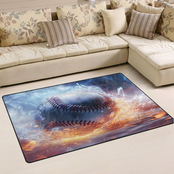 Ryvnso Baseball on Fire Area Floor Mat Non-Slip Carpet Soft Rugs Doormats 31" x 20"