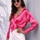 thumbnail image 4 of Blusas de Satén con Cuello en V y Larga para Mujer, Blusas de Seda de Verano, Moda 2025 Rosa Roja XL, 4 of 9