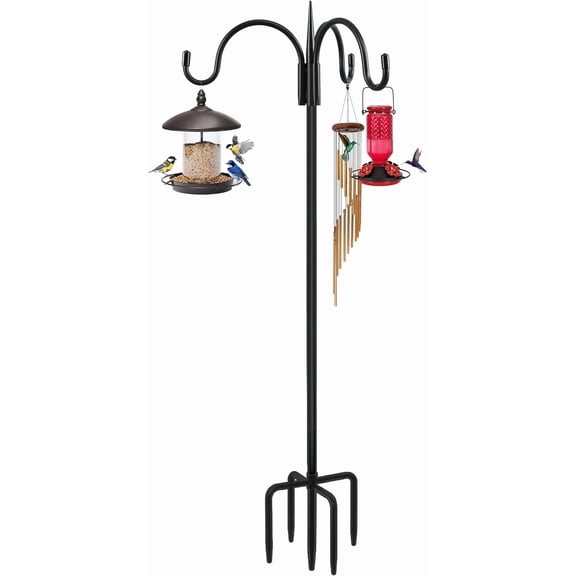 Heavy Duty Shepherds Hook 92" Triple Hooks - Metal 5-Prong Base, Adjustable (44/60/76/92") - 15lb Capacity Bird Feeder Pole for Hanging Plants, Solar Lanterns, Wind Chimes, 1 Pack