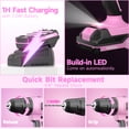 thumbnail image 3 of PULITUO 20V Cordless Pink Drill Kit, 238-Piece Tool Box, Electric Drill Driver with Battery, 2 Speeds, 21+1 Clutch, LED Light, Lady's Home Repair Set, 3 of 8