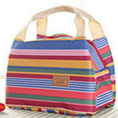 Insulated Lunch Bag Canvas Stripe Thermal Bags Kids Baby Tote Picnic