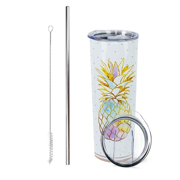 Pineapple Tumbler, Pineapple Coffee Cup with Straw and Lid, 20 OZ Tropical Travel Tumbler Hawaiian Gifts for Girls Pineapple Gifts for Women, Pineapple Decor Stuff